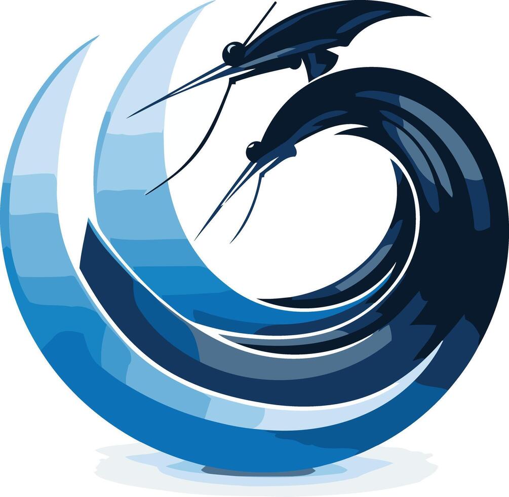 Abstract Water Wave Logo with Two Flying Insects vector