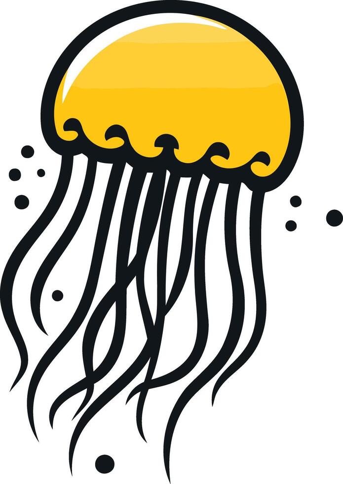 Cartoon Illustration of a Yellow Jellyfish vector