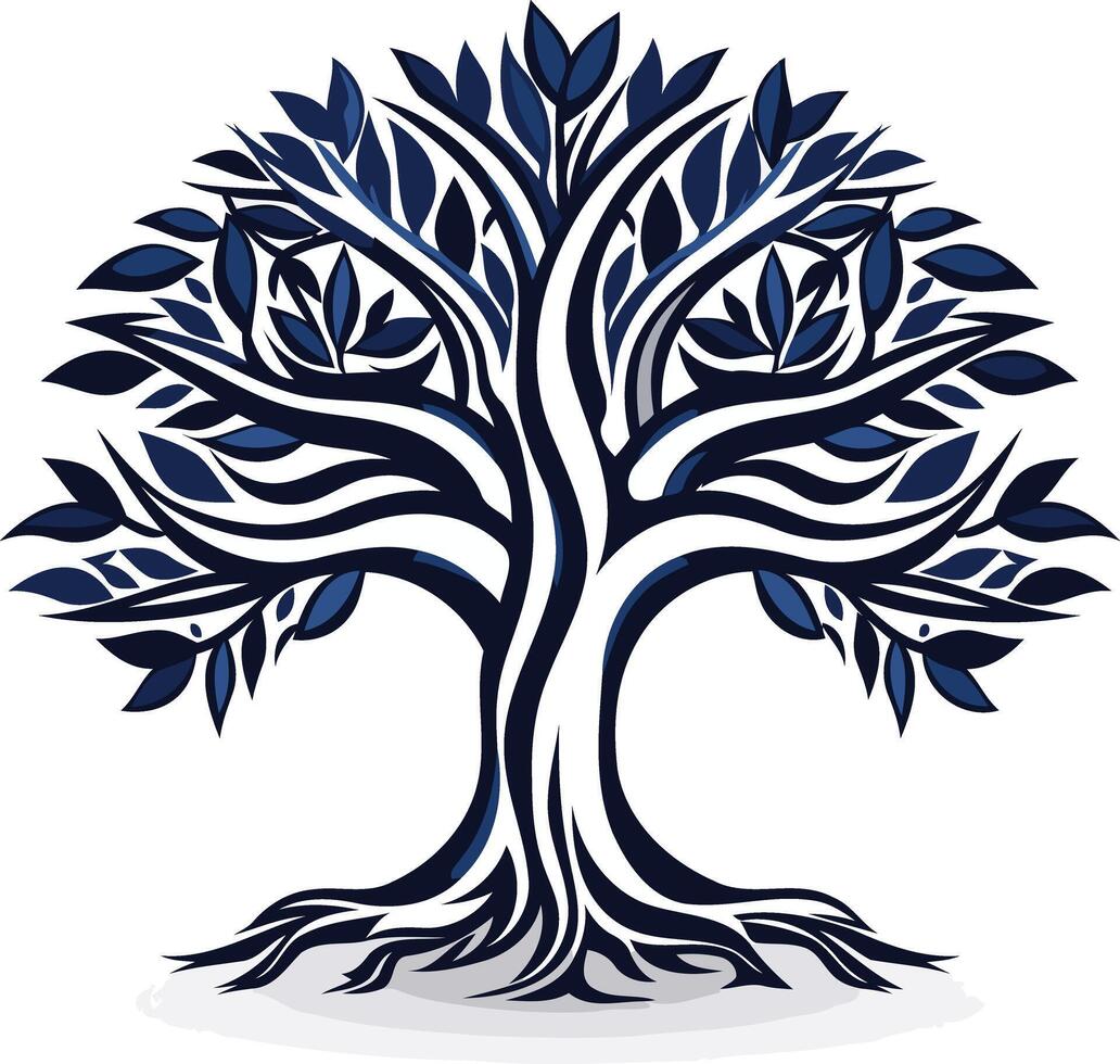 Stylized Blue Tree with Detailed Branches and Roots vector