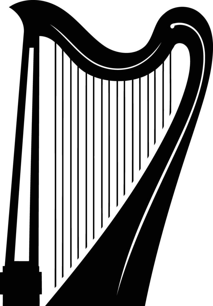 Simple black and white silhouette of a harp, perfect for music-related designs, logos, or illustrations vector