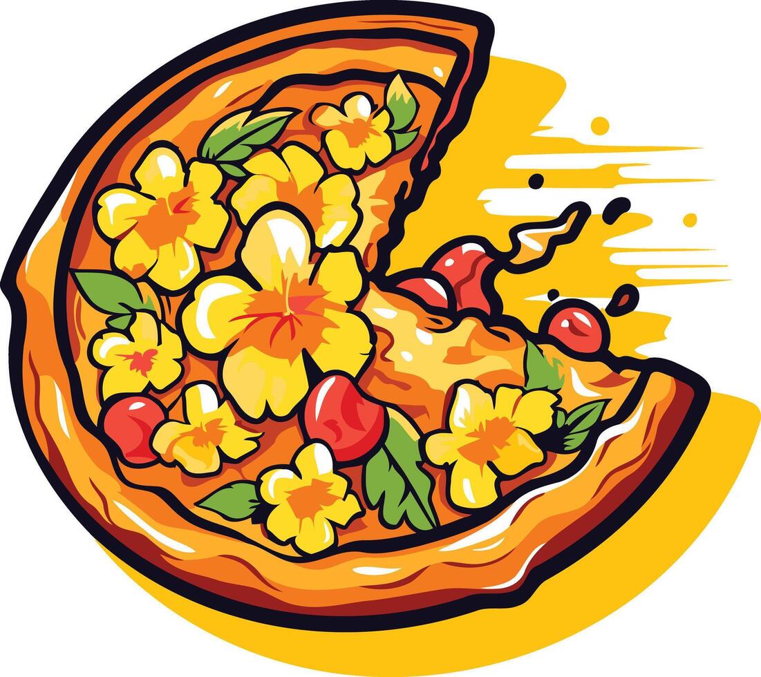 Pizza with Flowers and Cherry Toppings vector