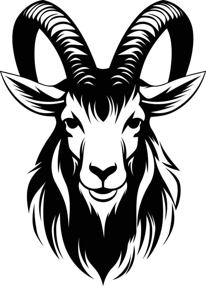 Black and white illustration of a ram's head vector