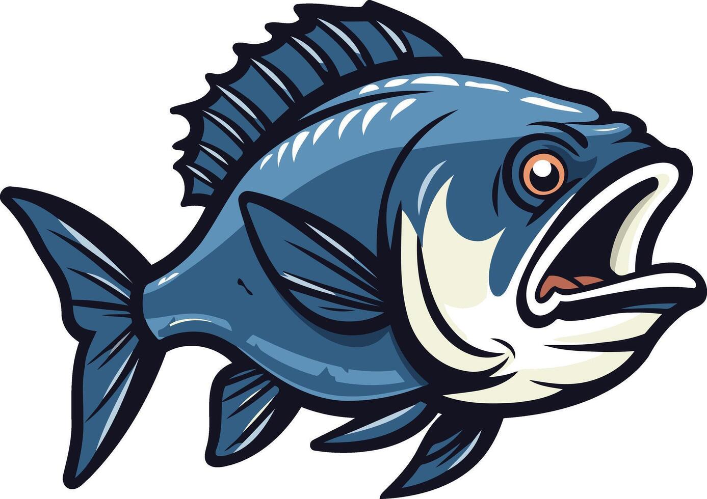 Cartoon Illustration of a Blue Fish with Open Mouth vector