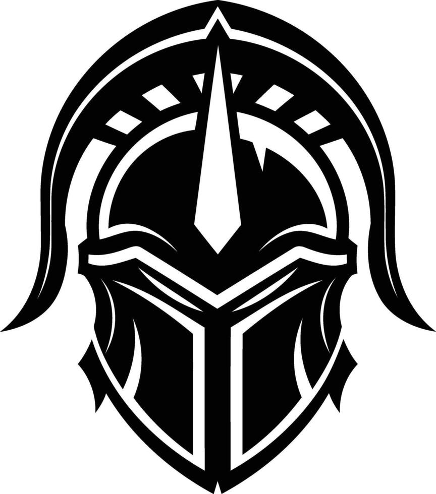 A bold and striking black and white illustration of a warrior's helmet vector