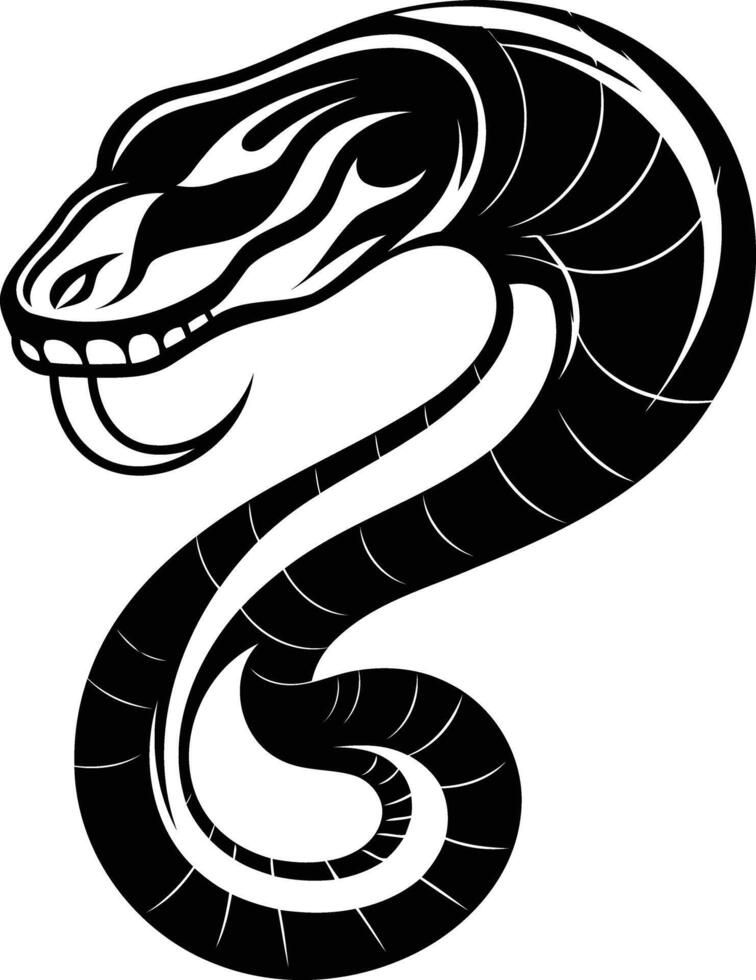 A bold, black and white illustration of a stylized snake in a coiled position vector