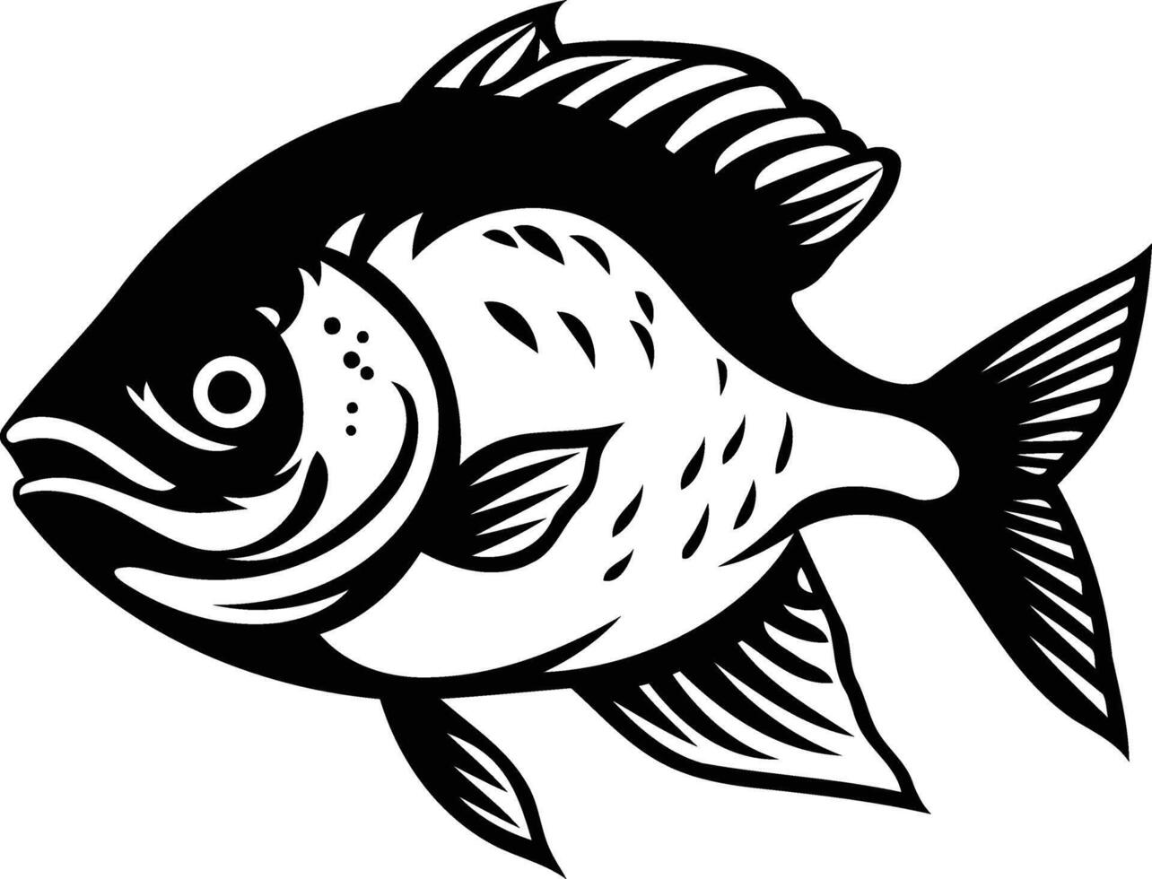 A bold, black and white illustration of a fish, perfect for tattoo designs, branding, or seafood menus vector