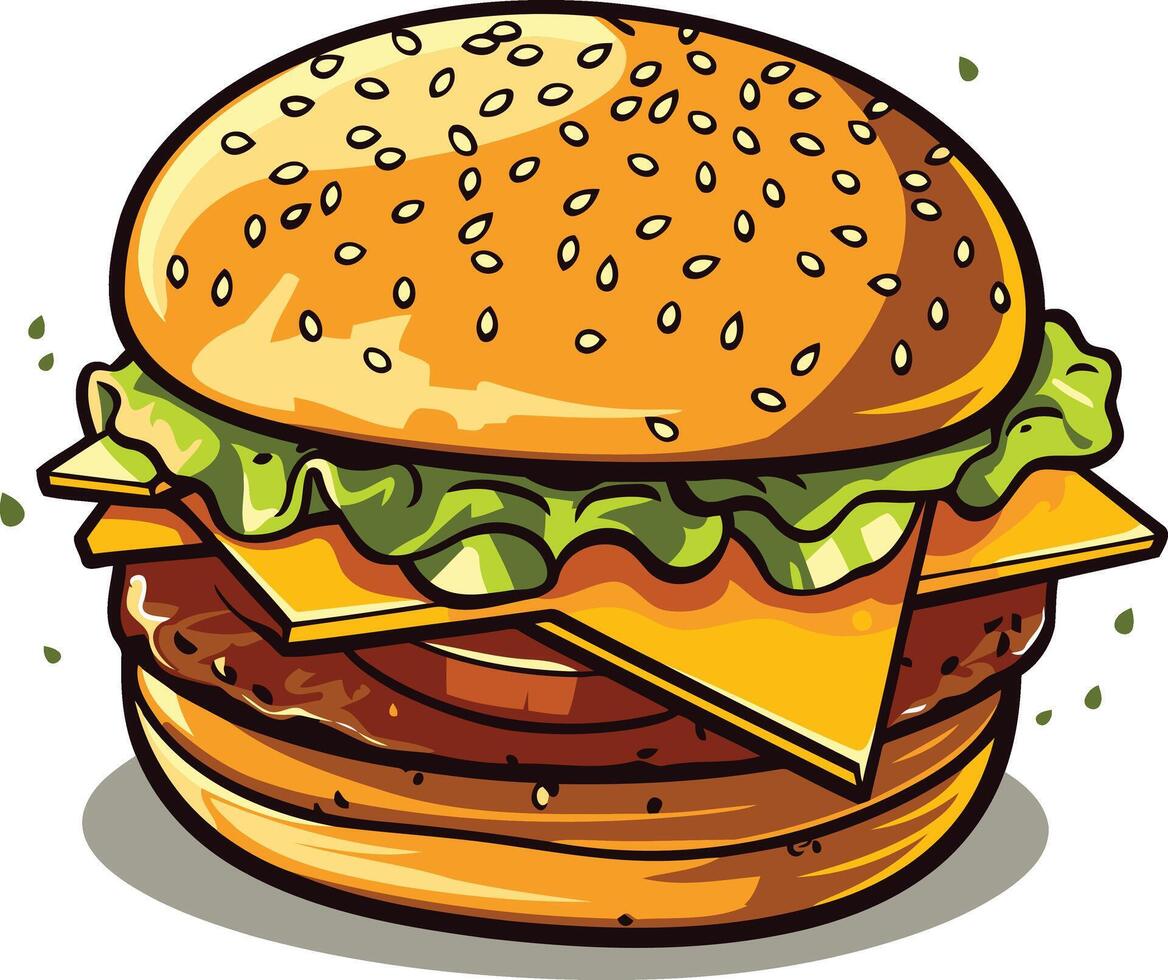 Delicious Cheeseburger with Sesame Seed Bun vector