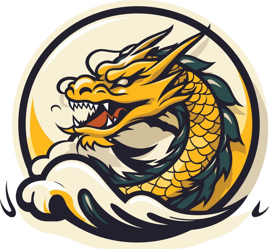 Fierce Yellow Dragon in a Circle vector