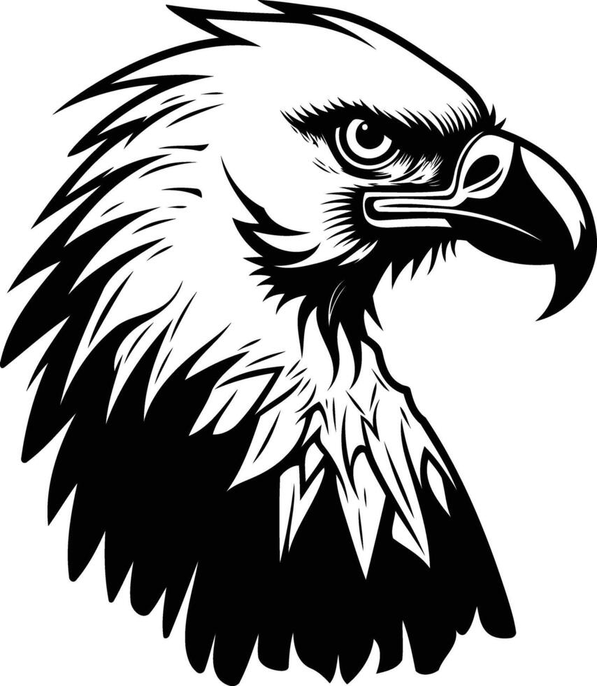 Black and white illustration of an eagle head, perfect for tattoos, logos, or branding vector