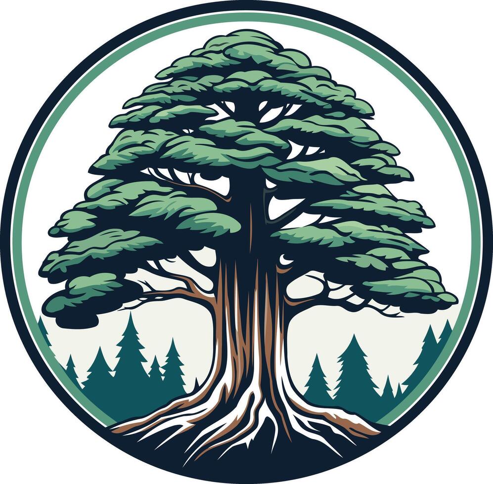 Majestic Cedar Tree in a Circle vector
