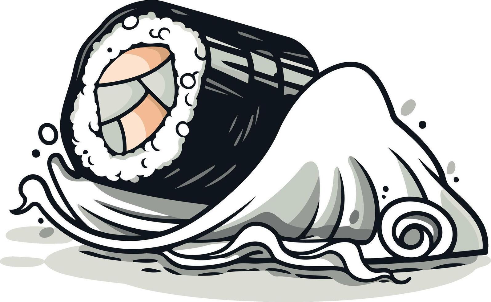 Sushi Roll in a Wave Illustration vector