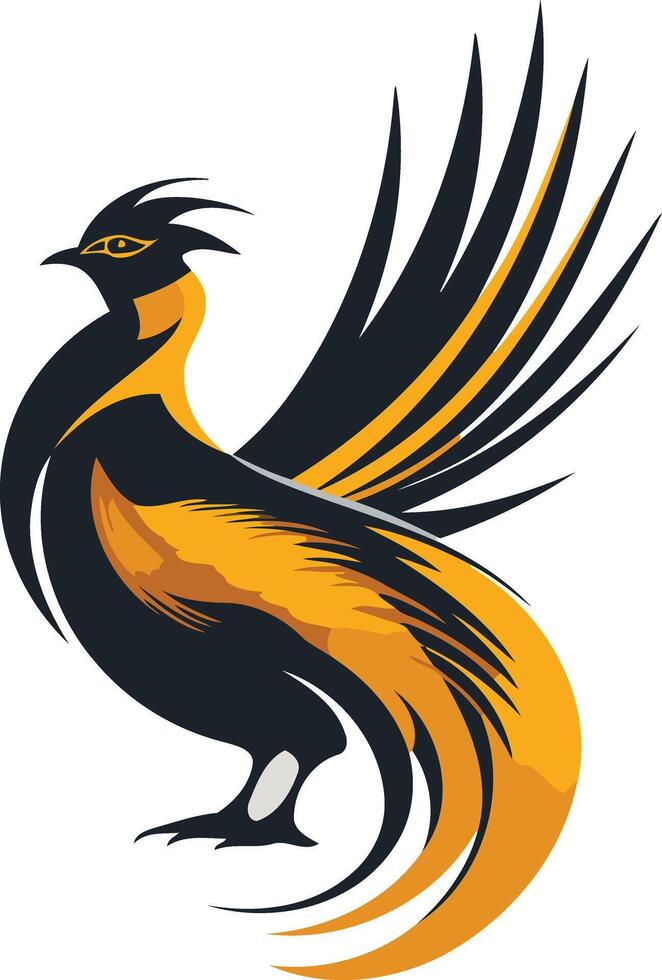 Stylized Bird with Black and Yellow Feathers vector