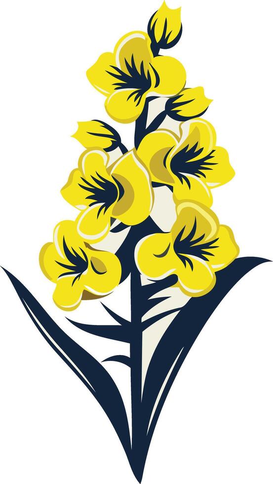 Yellow Flower with Blue Stem and Leaves vector