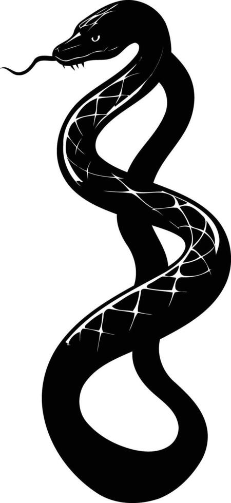 A striking black and white silhouette of a coiled snake, perfect for tattoo designs, branding, and other creative projects vector