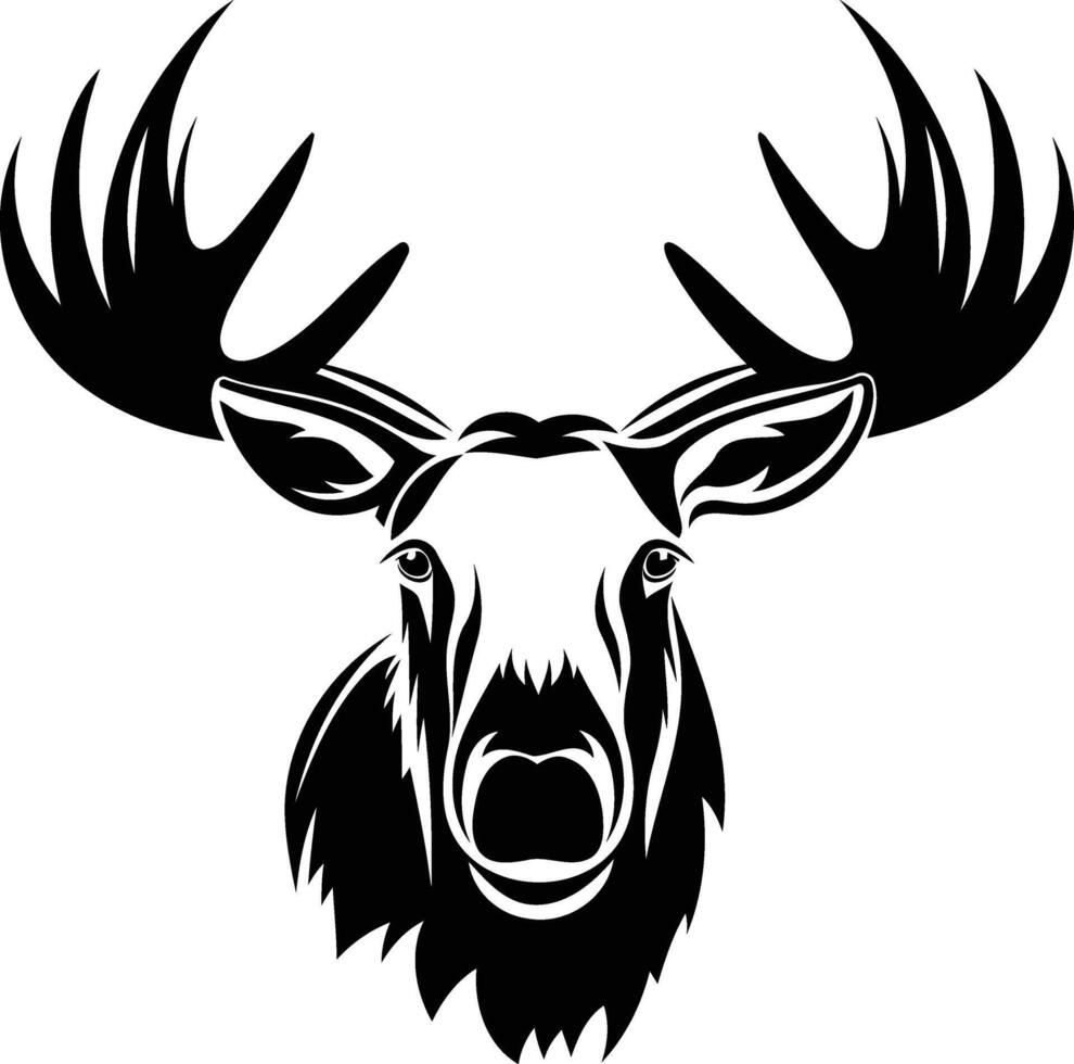 A bold and striking silhouette of a moose head with large antlers vector