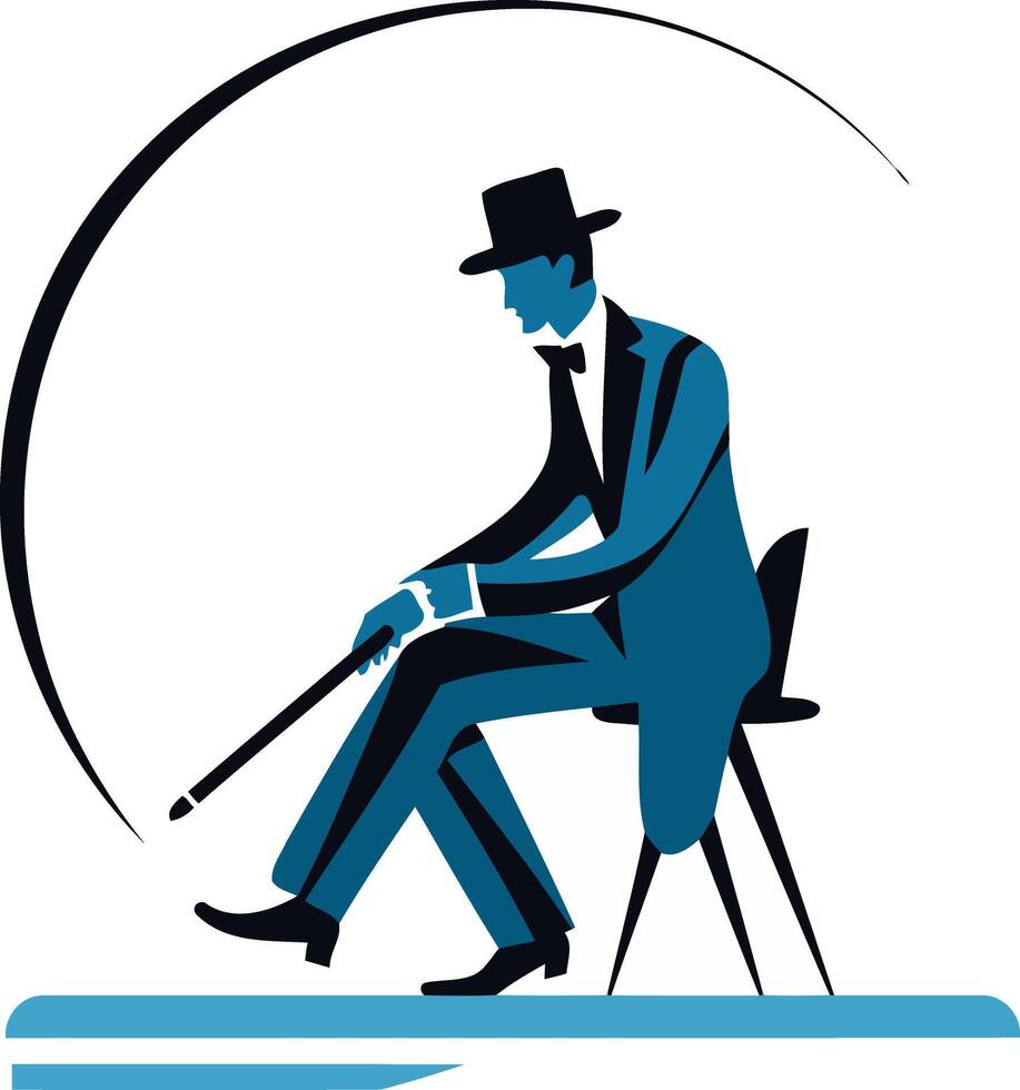 Elegant Gentleman in a Hat, Sitting on a Chair vector