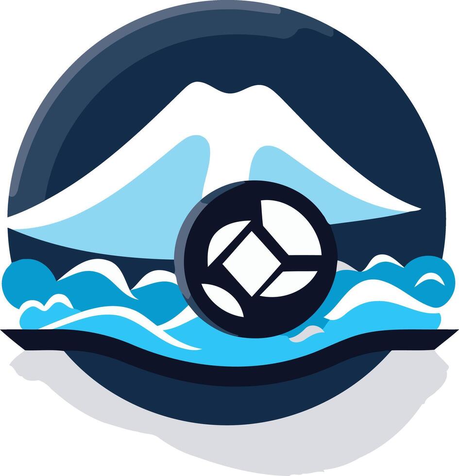 Abstract Logo Design with Mountain, Waves and a Geometric Sphere vector