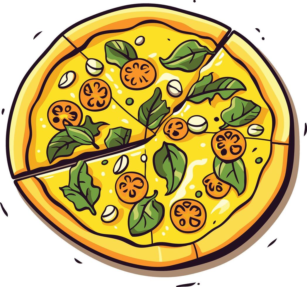 Delicious Pizza with Cheese, Tomatoes, and Spinach vector