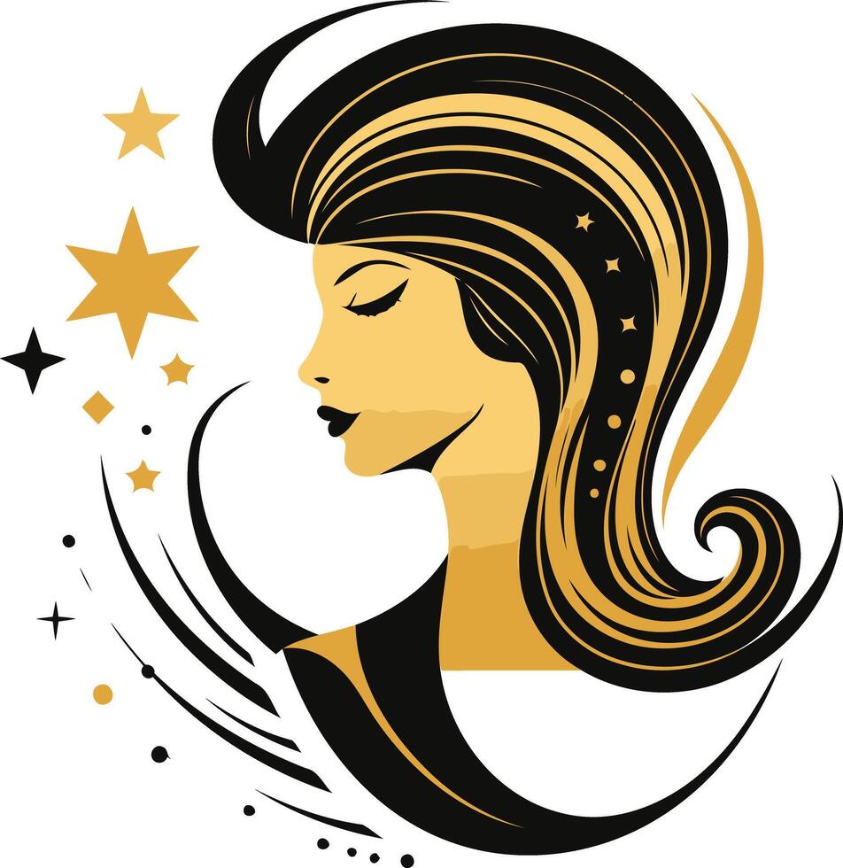 Elegant Woman with Flowing Hair and Stars vector