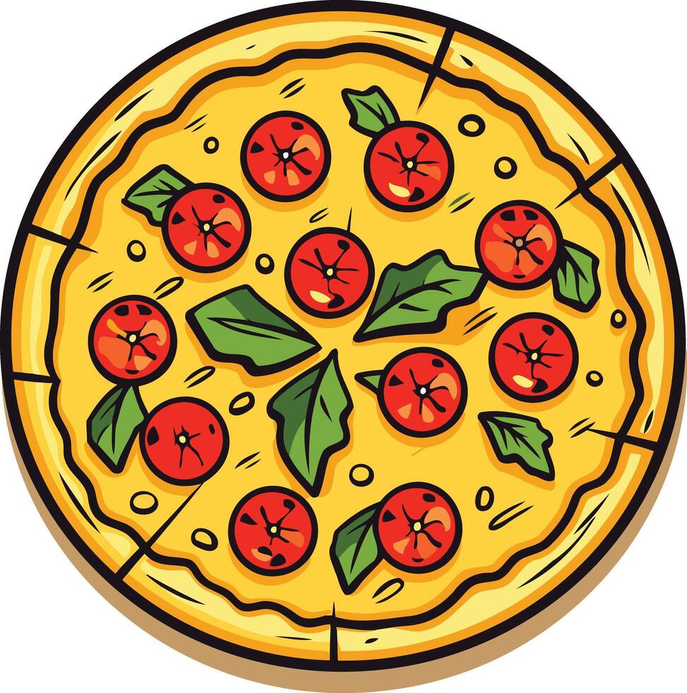 Cartoon Illustration of a Pizza with Tomato Toppings vector