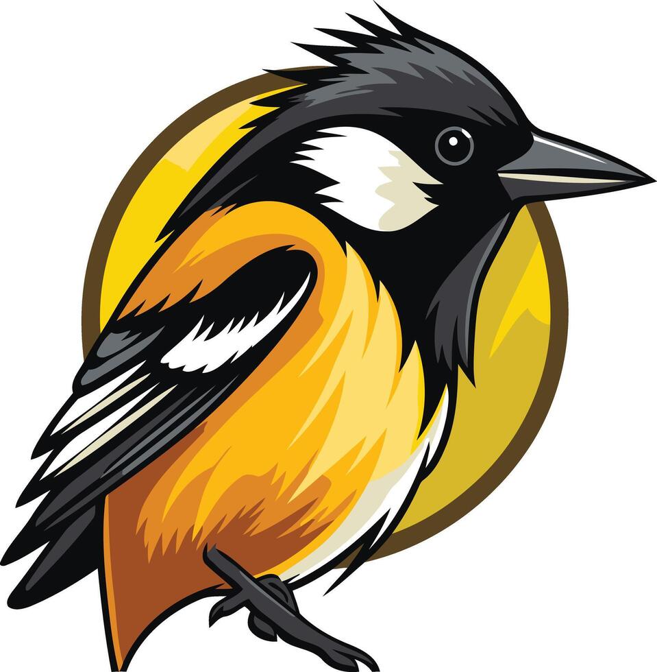 Cute Cartoon Bird with Black, White and Yellow Feathers vector