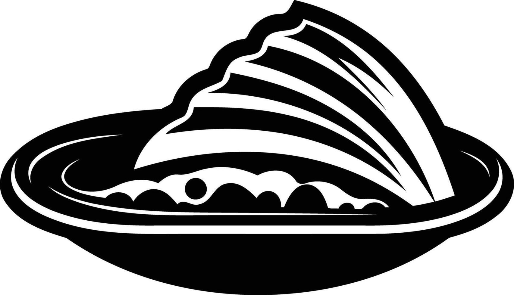 A bold and minimalist black and white illustration of a scallop shell vector