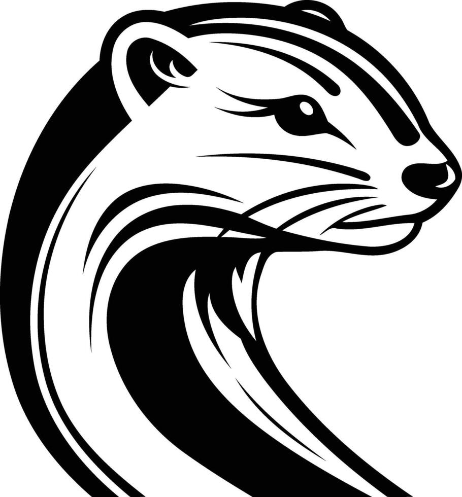 A bold and fierce black and white illustration of a weasel's head, perfect for tattoo designs, animal logos, and wildlife-themed projects vector