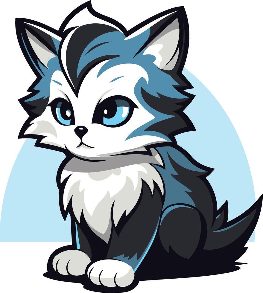 Cute Blue and White Cartoon Cat Sitting vector