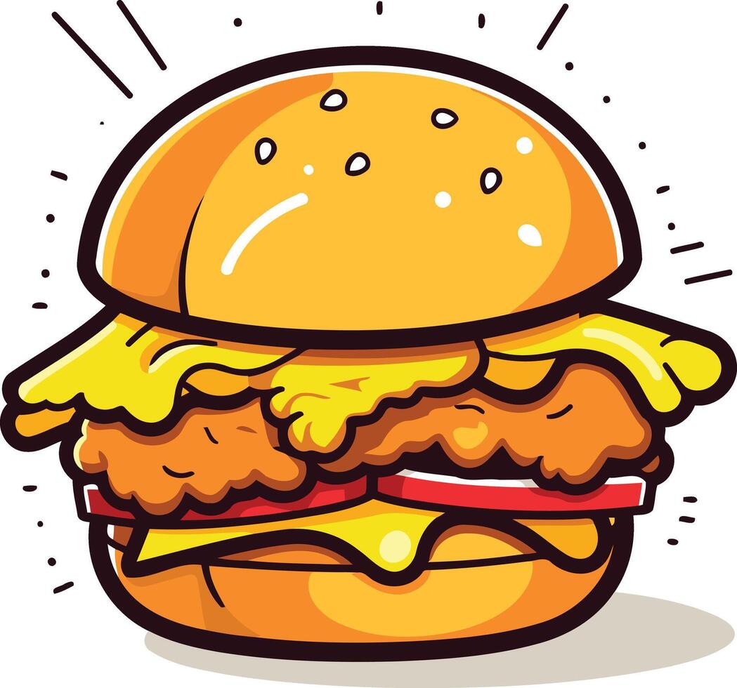 Juicy Cheeseburger with Crispy Chicken Patty vector