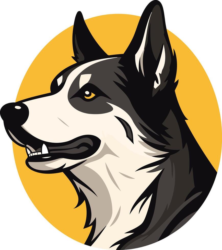 Black and White Dog Portrait in a Yellow Circle vector