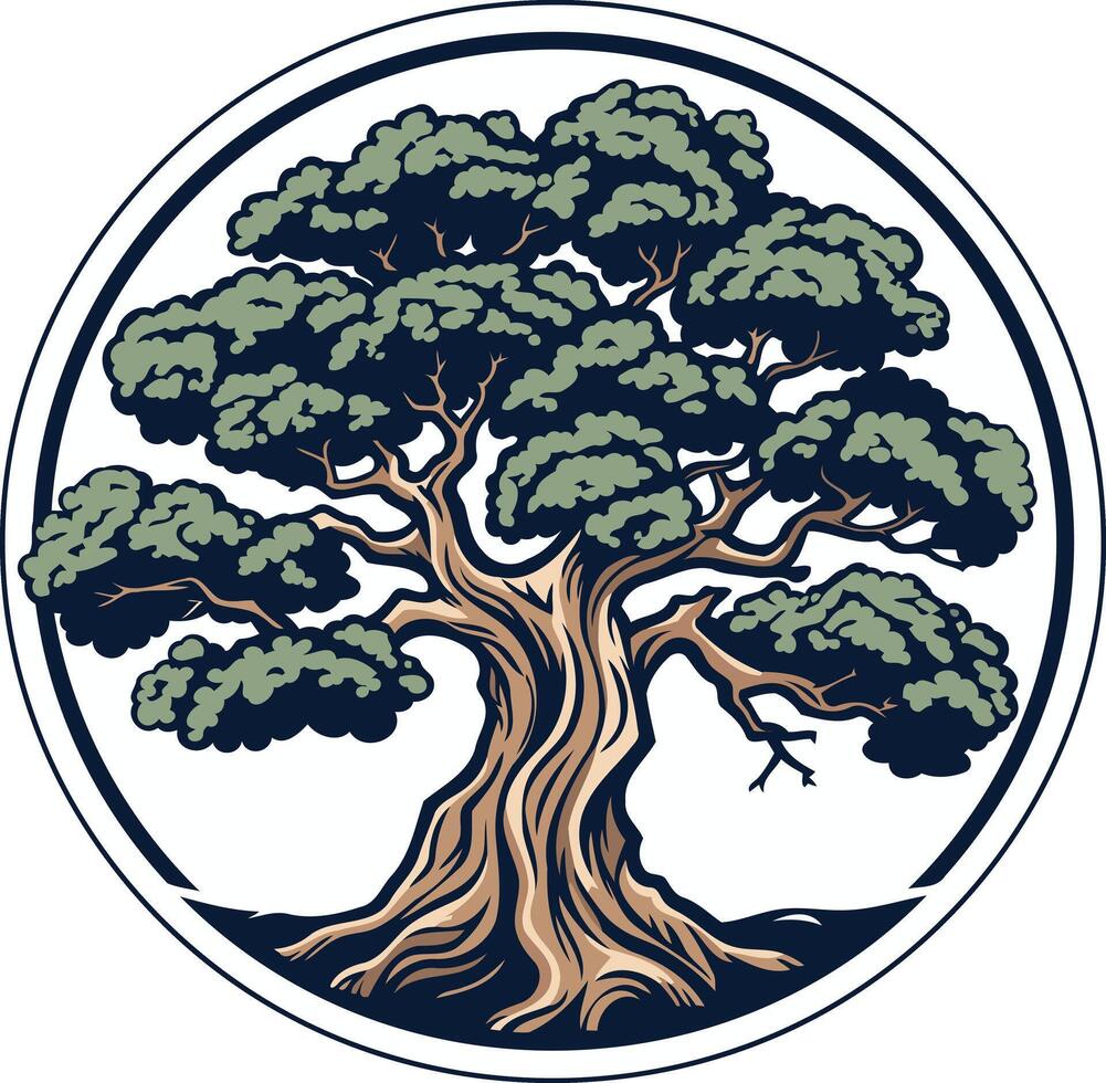 Illustration of a Majestic Tree in a Circle vector