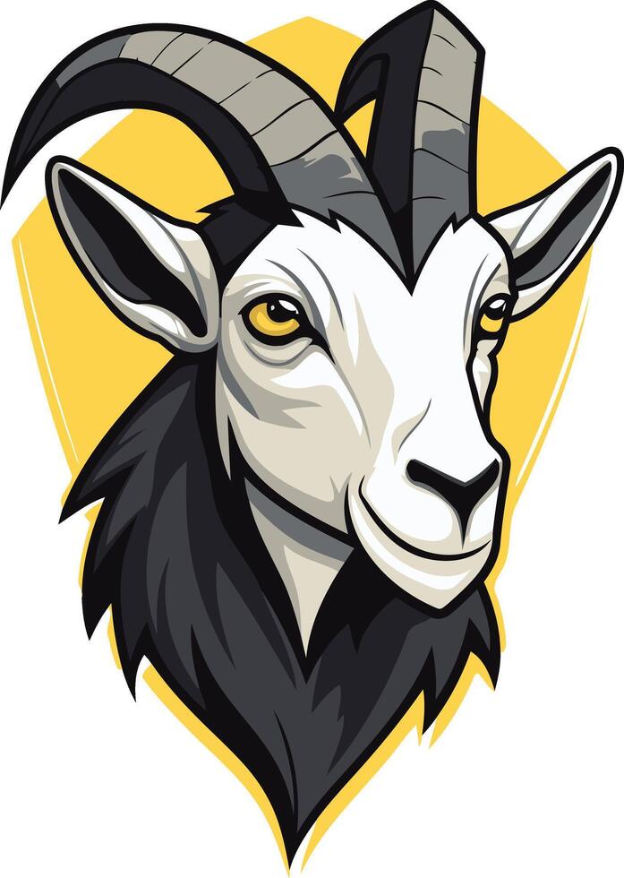 Cartoon Illustration of a Goat with Yellow Background vector
