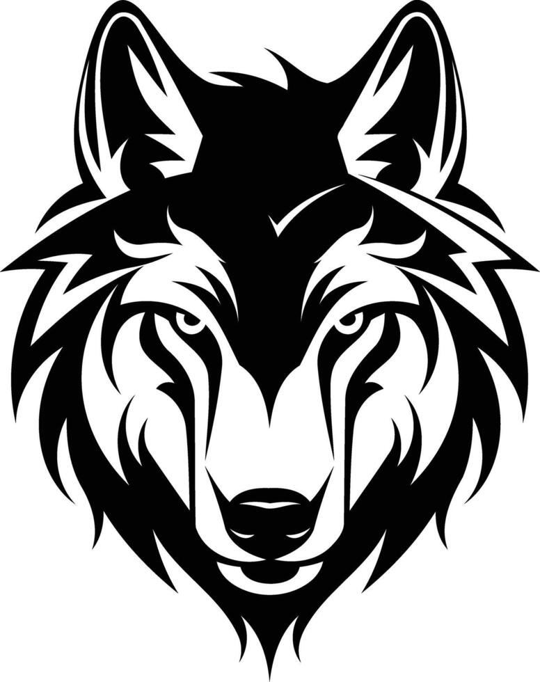 Bold tribal wolf head design in black and white, perfect for tattoo, logo, or graphic design projects vector