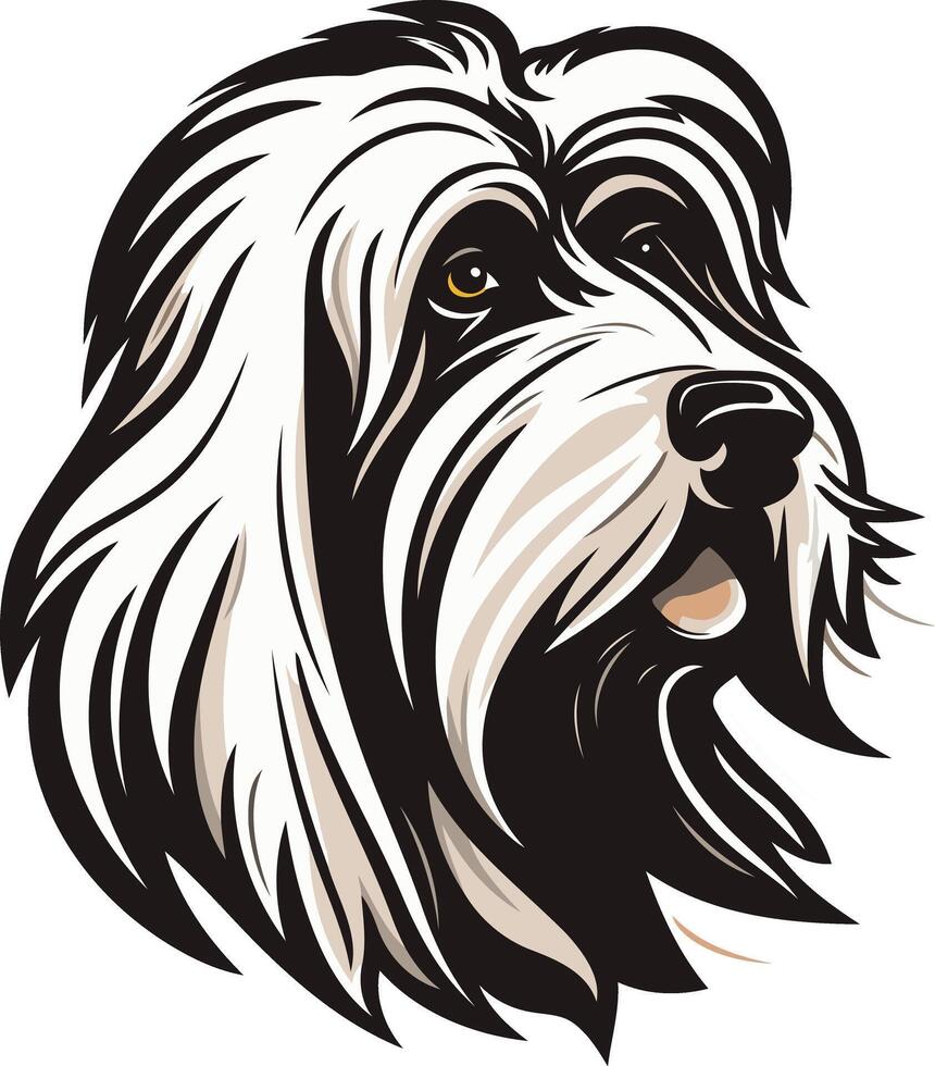 Black and White Illustration of a Bearded Collie vector