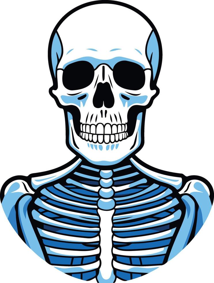 Cartoon Illustration of a Skeleton with Blue Hues vector