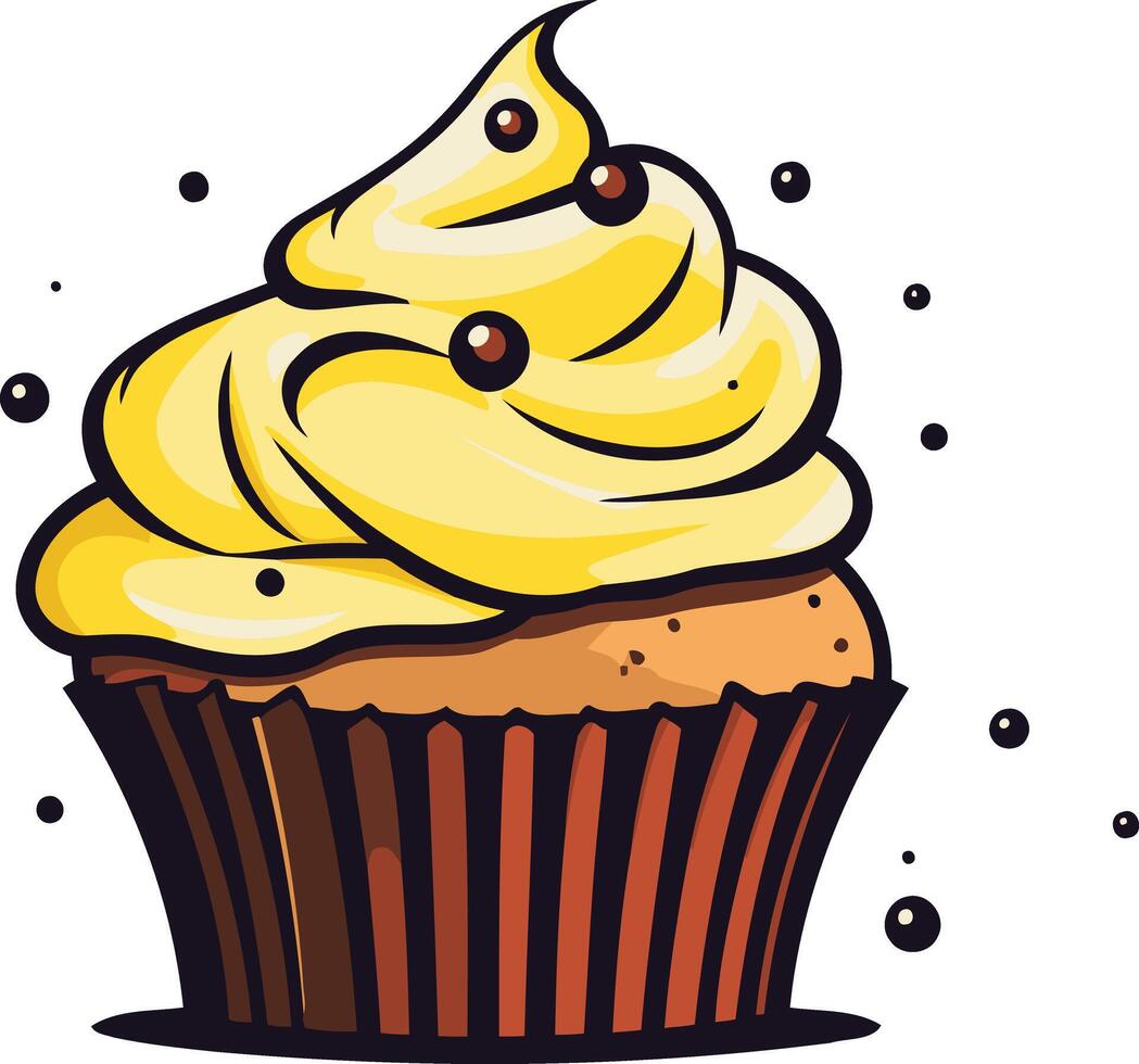 Cartoon Illustration of a Cupcake with Yellow Frosting vector