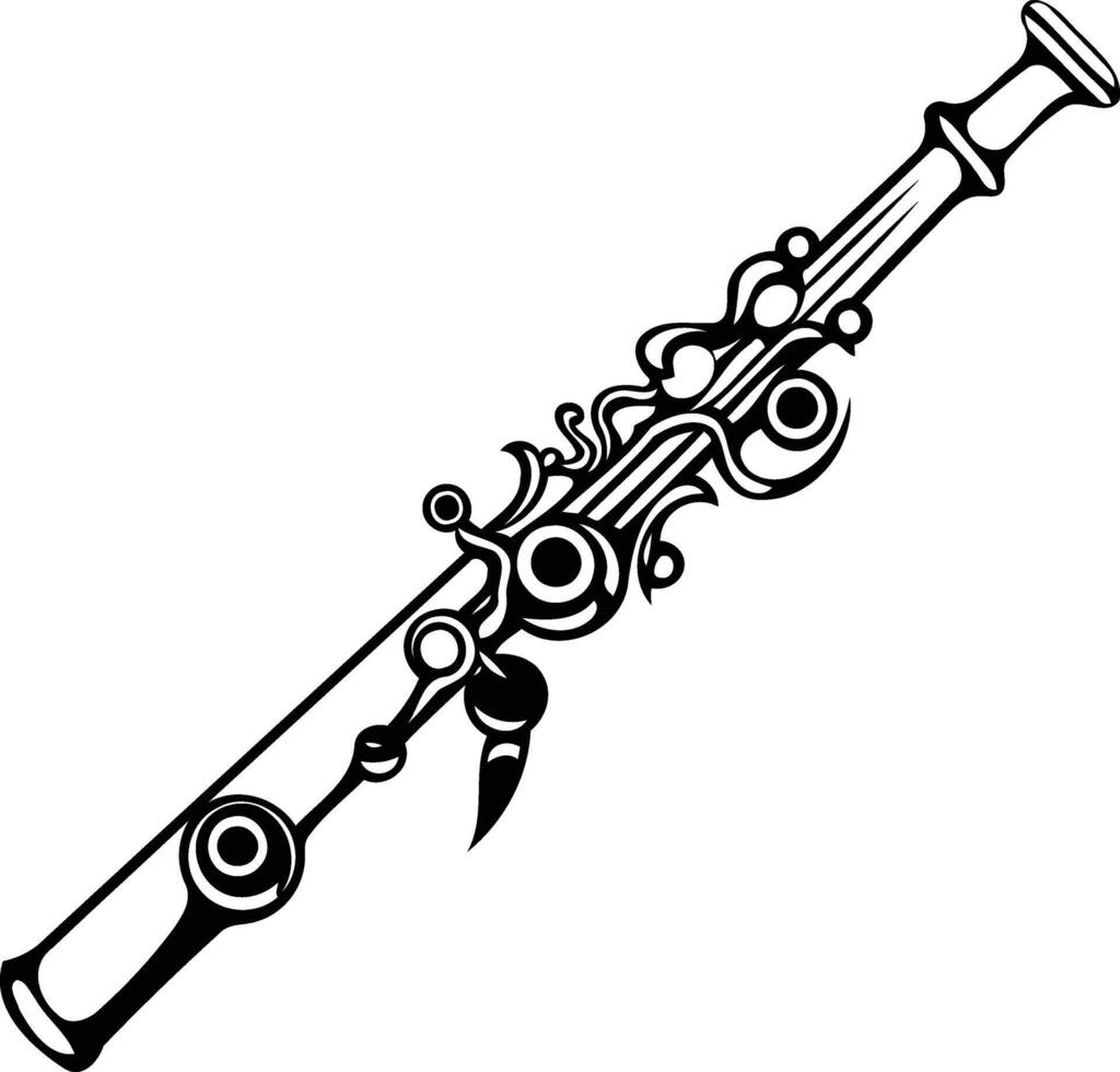 Ornate flute design, perfect for tattoo, music, or instrument lovers vector