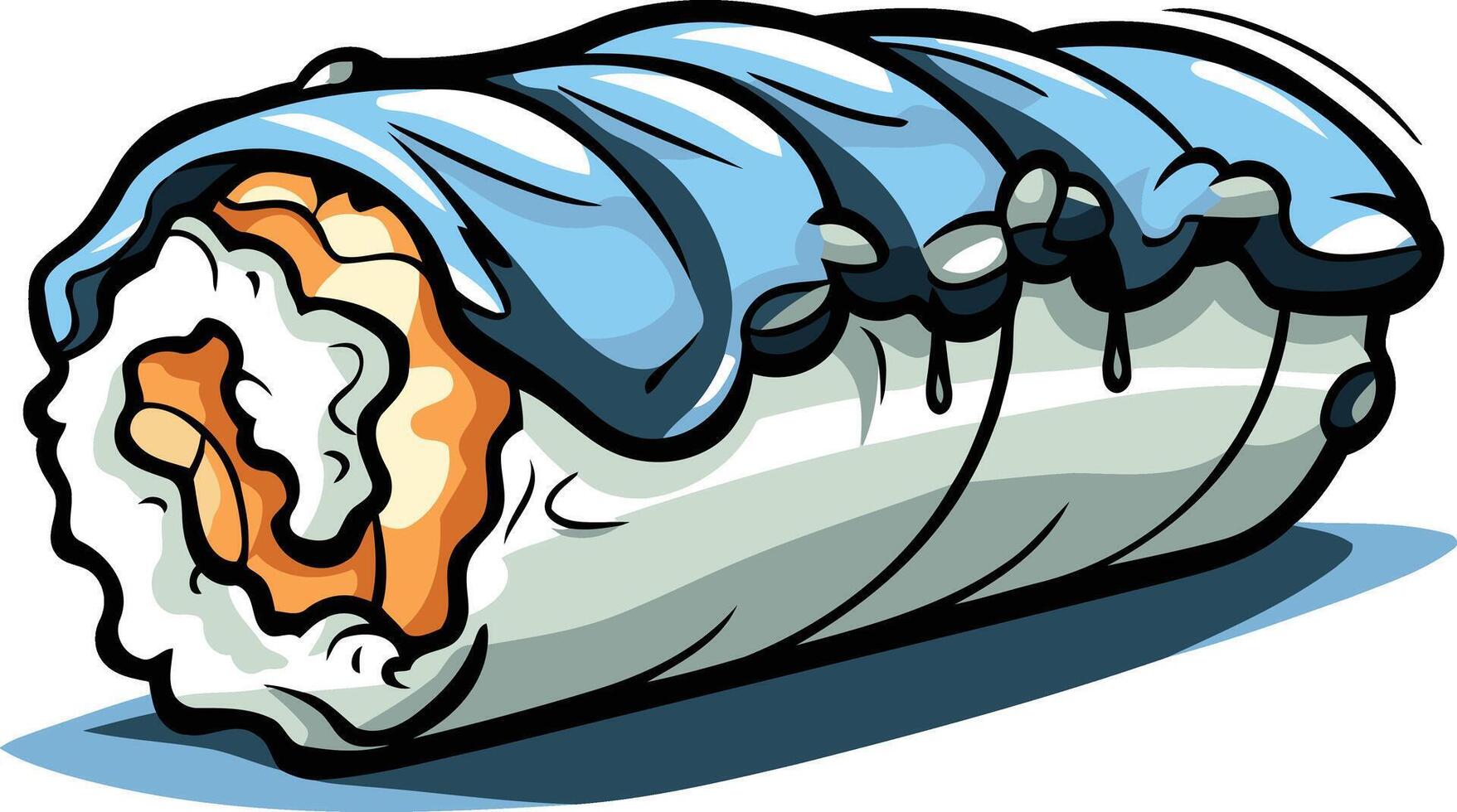 Blue Topped Sushi Roll Cartoon vector