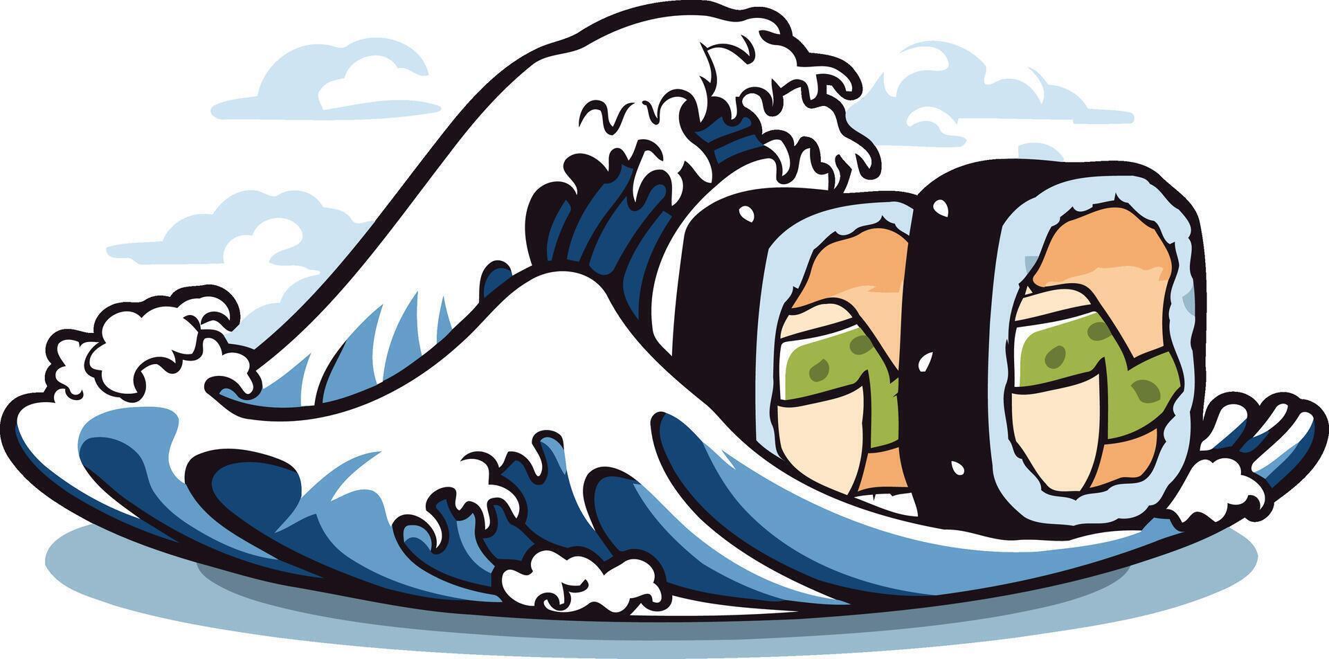 Sushi Wave A Creative Sushi Roll Illustration vector