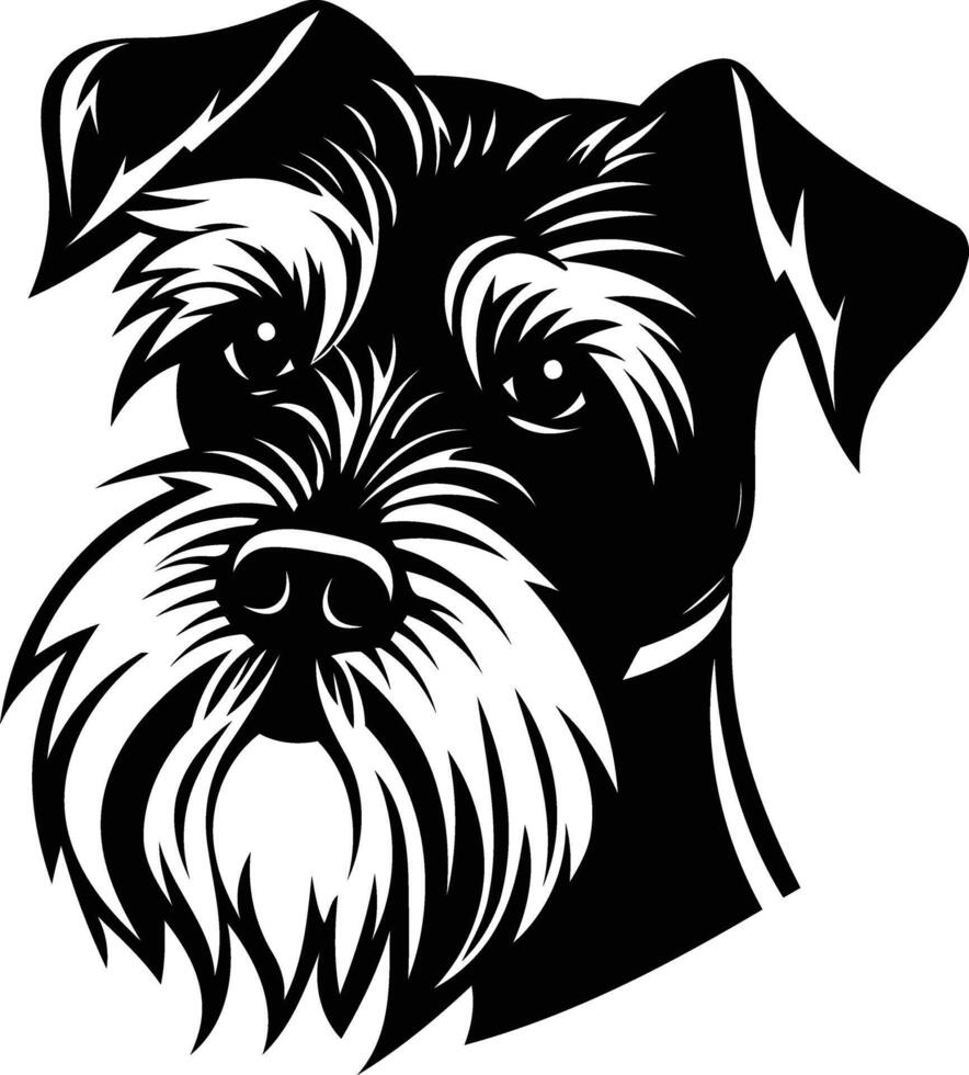 A striking black and white illustration of a miniature schnauzer's head, perfect for dog lovers, pet owners, and anyone needing a strong, graphic image vector