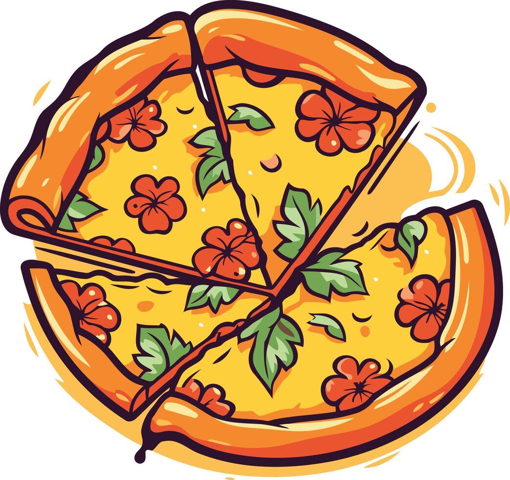 Pizza with Floral Toppings Illustration vector