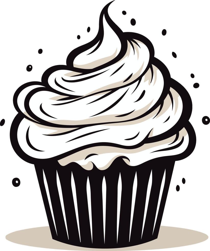 Black and White Cartoon Cupcake Illustration vector