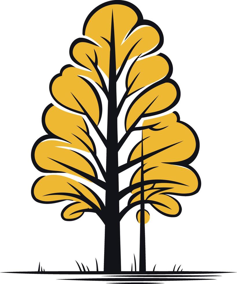 Stylized Yellow Tree with Black Branches vector