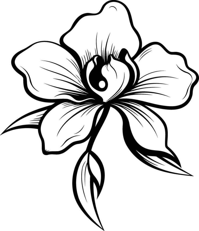 Elegant line art illustration of a single flower with a yin-yang symbol in the center, perfect for tattoos, branding, or spiritual designs vector