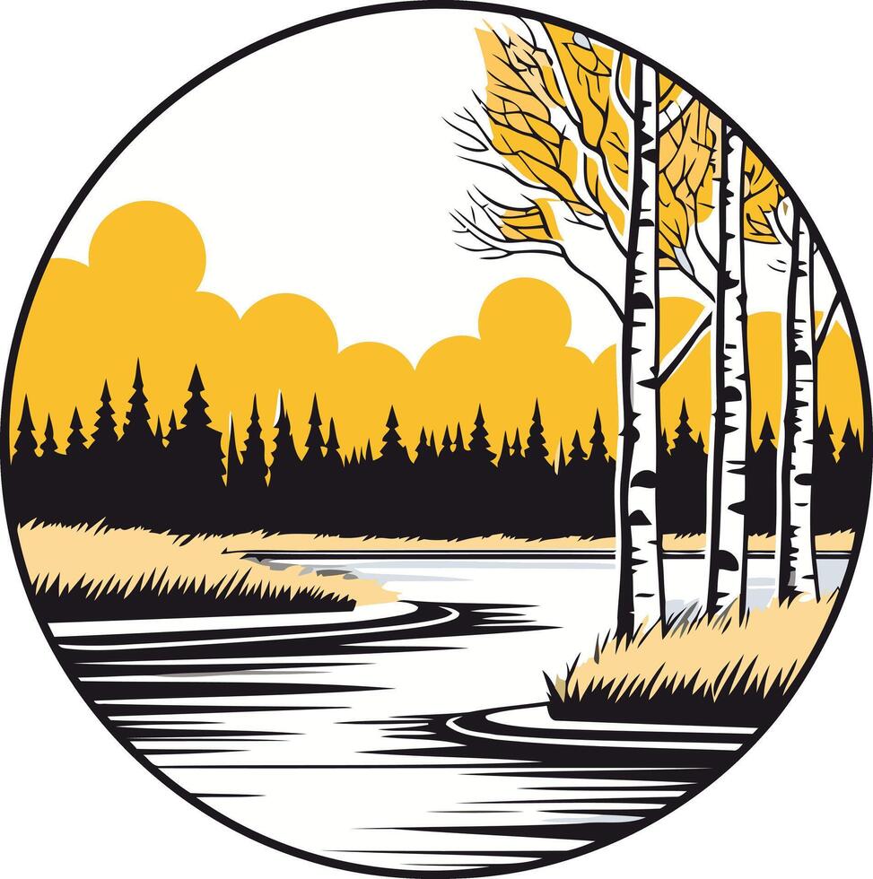 Serene River Landscape with Golden Sunset vector