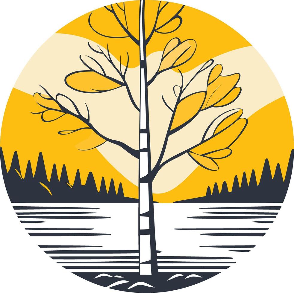 Tree by the Lake at Sunset vector