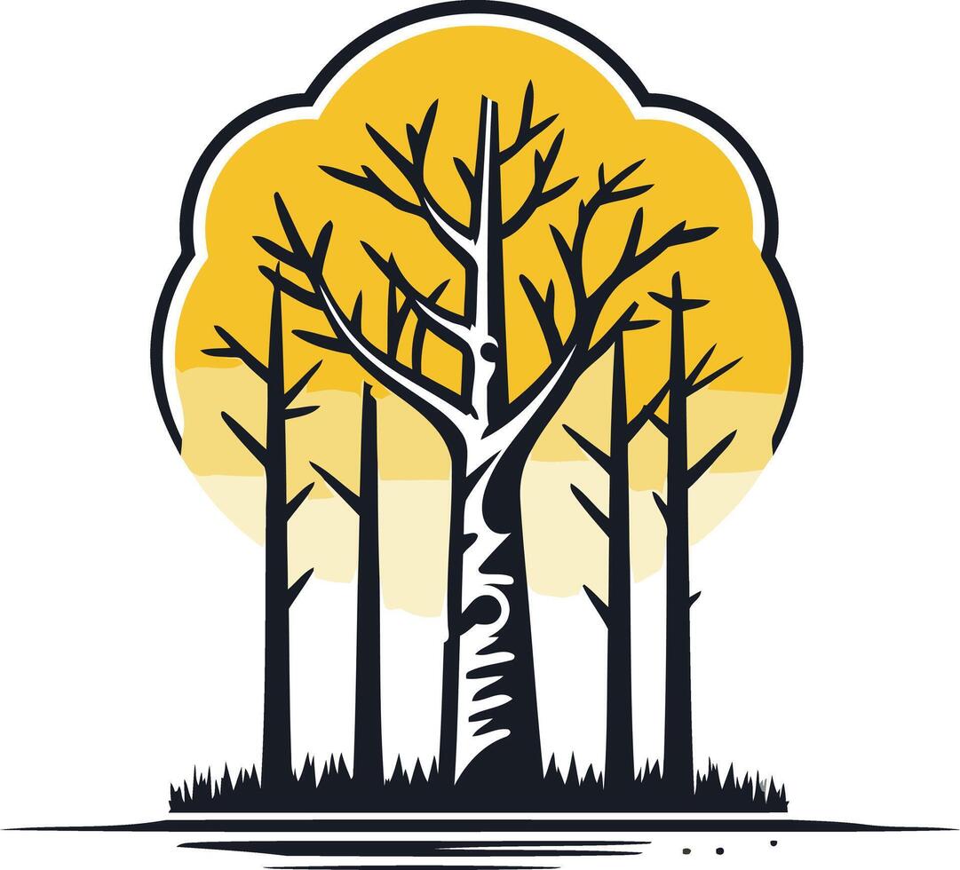 Silhouettes of Trees Against a Yellow Sun vector