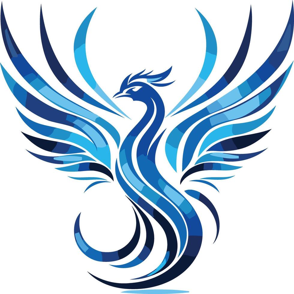 Abstract Blue Phoenix with Spread Wings vector