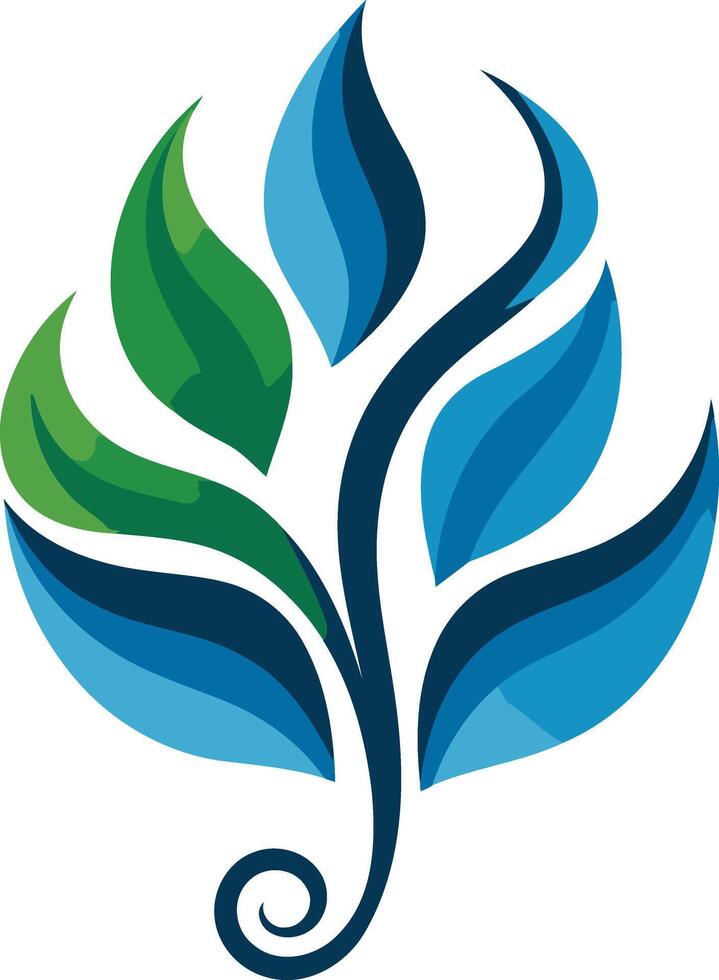 Abstract Leaf Design in Blue and Green vector
