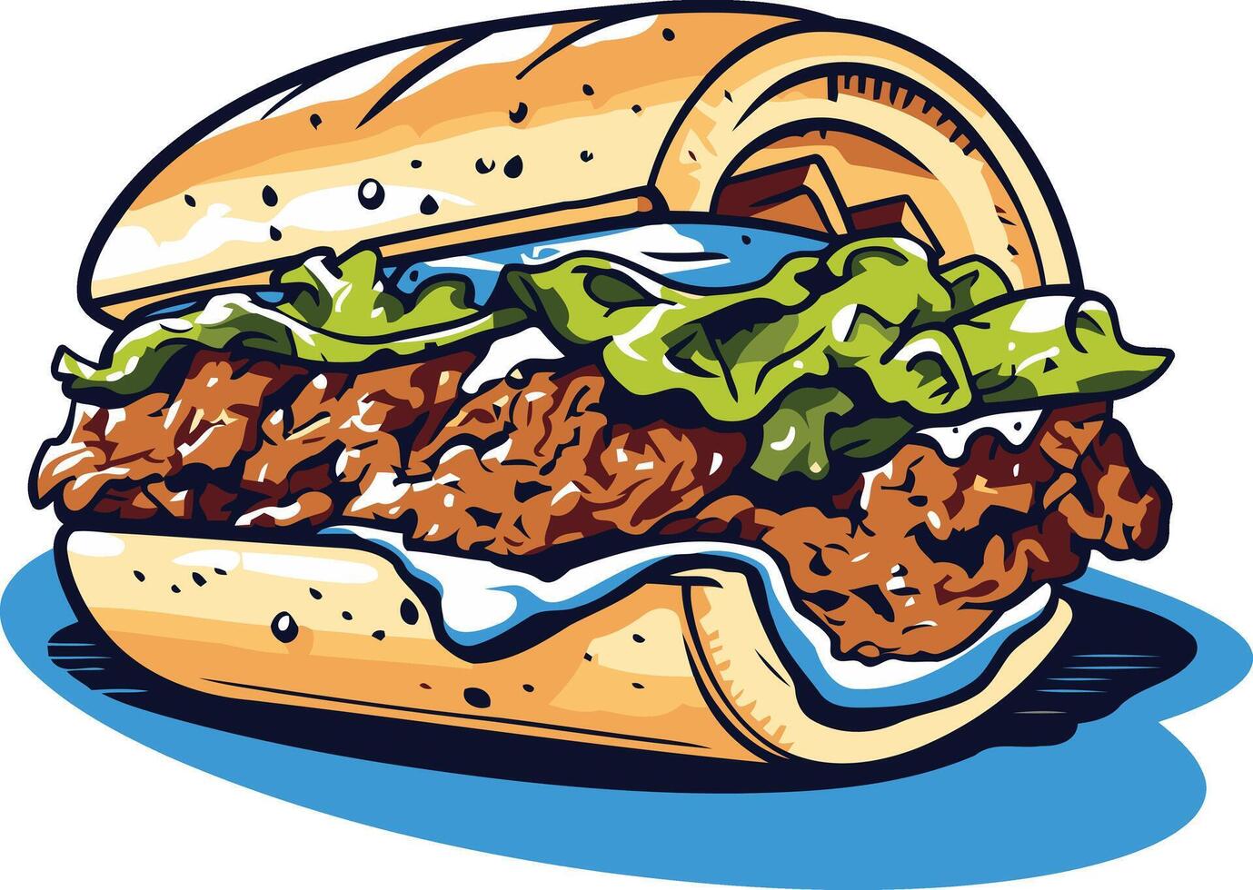 Cartoon Illustration of a Chicken Sandwich vector